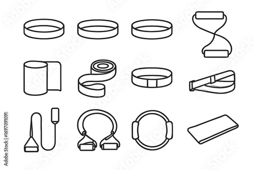 Loop icon roll pilates vector glutes home band workout pull strap icons