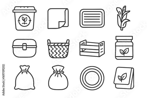 Icon eco sugarcane lid wrap vector tray friendly leaf palm jute compost