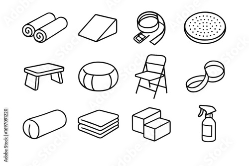 Chairs icon mats vector meditation stretching balance gear bands straps studio rolled