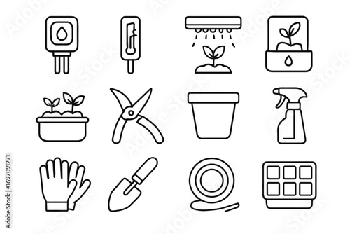 Seed ties soil light plant spray vector smart hand garden icon tools