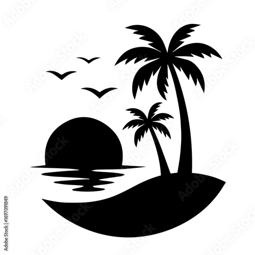 silhouette of a tropical island vector illustration