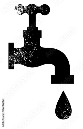 Vector Black faucet with a single water drop.