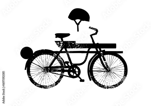 Vector Black silhouette of a vintage bicycle with helmet.