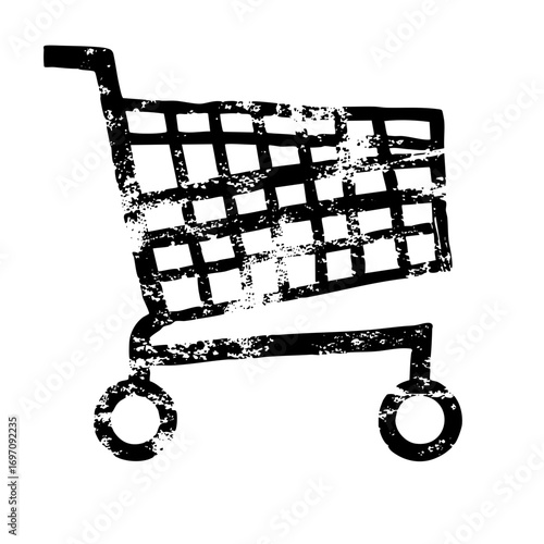 Vector Black shopping cart with a distressed texture.