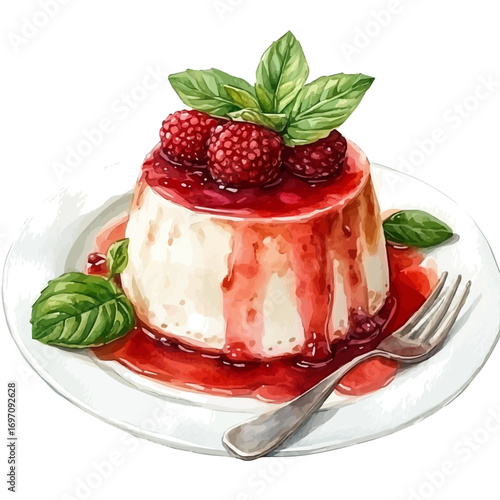 Panna Cotta, watercolor painting vector, isolated on a white background.