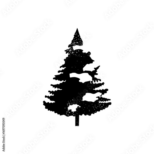 Vector Detailed black coniferous tree with textured branches.
