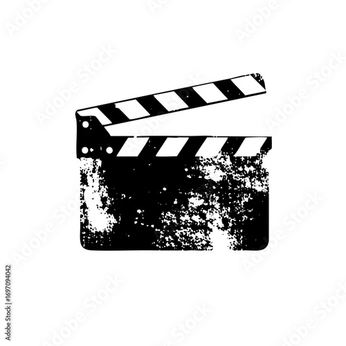 Vector Distressed film clapperboard with striped panels.