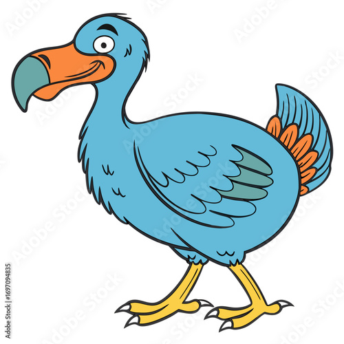 Cartoon illustration of a blue dodo bird