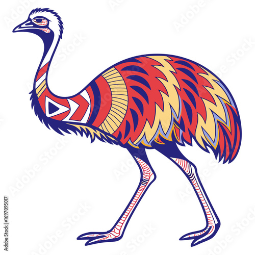 Emu bird with colorful pattern