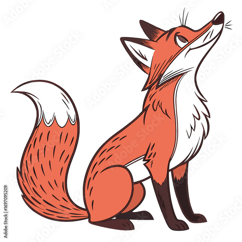 Cartoon fox sitting and looking up