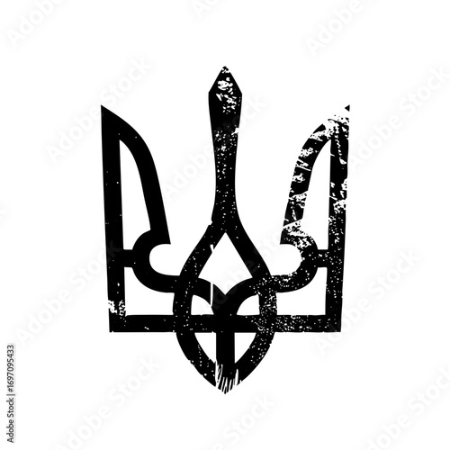 Vector Black Trident Symbol of Ukraine with Distressed Texture