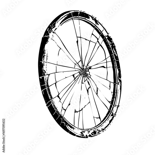 Vector Broken bicycle wheel with radial spokes.