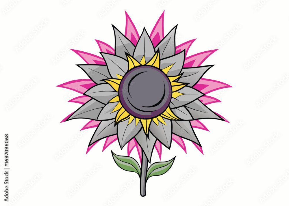 Fototapeta premium Illustration of a sunflower with a black circle on a white background
