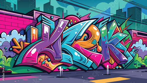 Graffiti Urban Street Art. Colorful Cartoon Vector Illustration.