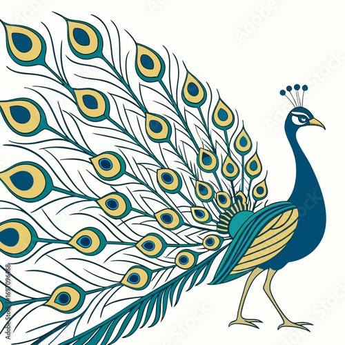 Peacock with fanned tail feathers