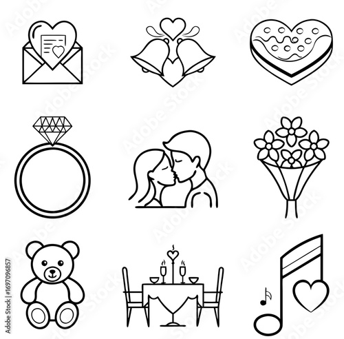 Collection of love-themed illustrations including symbols of affection