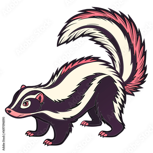 Cartoon skunk with decorative fur