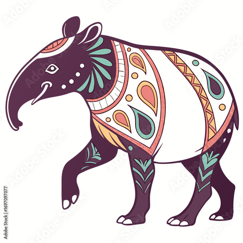 Stylized tapir with tribal patterns