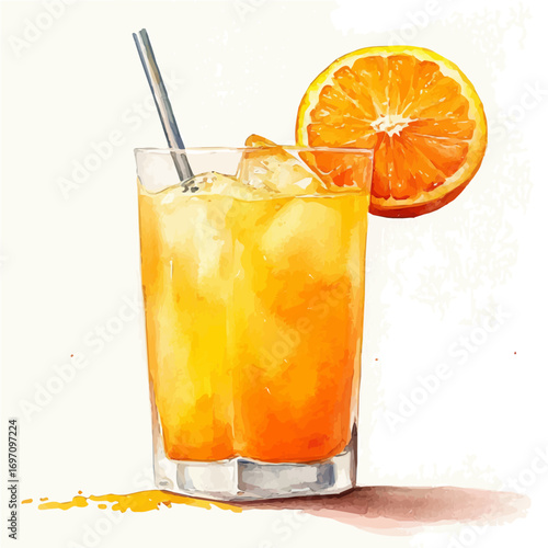 watercolor vector of Orange Juice, isolated on a white background.