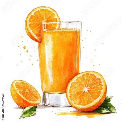 watercolor vector of Orange Juice, isolated on a white background.