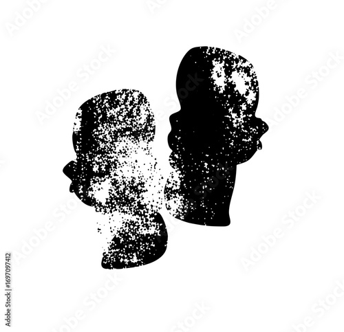 Vector Contrasting profiles of a man and woman in distressed vector art.