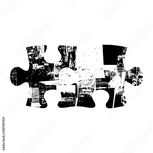 Vector Distressed puzzle pieces form a connected .