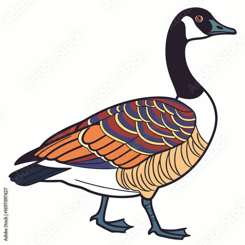 Stylized canada goose with colorful patterned feathers