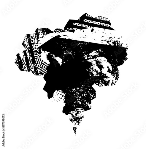 Vector Abstract portrait of a man with headwear and text elements.