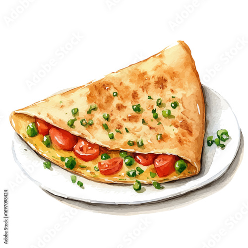 Omelette, watercolor clipart vector, isolated on a white background.