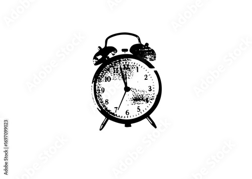 Vector Black alarm clock with time set to seven oclock.