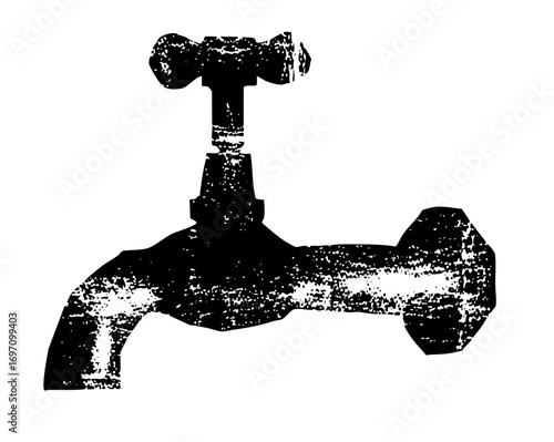 Vector Distressed faucet depicts a vintage water tap.