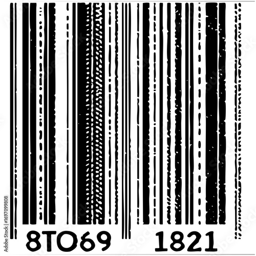 Vector Distressed barcode with numeric text elements.