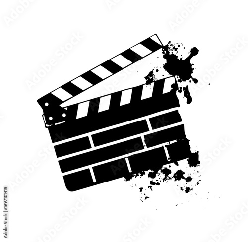 Vector Dramatic film clapperboard with ink splatter effect.