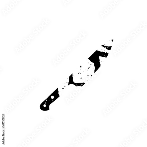 Vector Black Silhouette of a Combat Knife with a Textured Handle