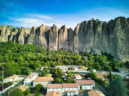 The Les Pénitents mountain range in the town of Mées, France
