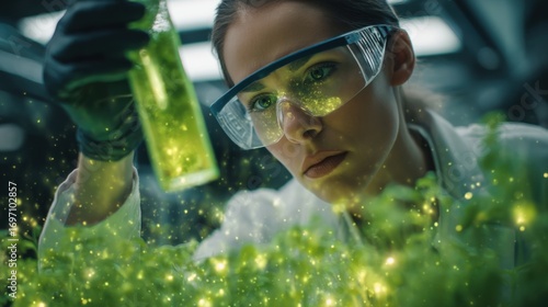 A scientist extracting samples from a bioreactor their focus intense as they prepare to analyze the genetic modifications in the crops illustrating the precision of CRISPR technology.