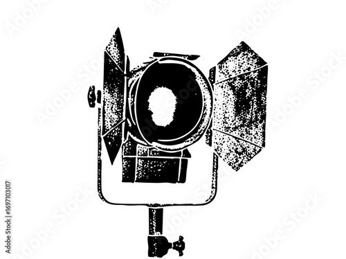 Vector Vintage film camera with spotlight beams.