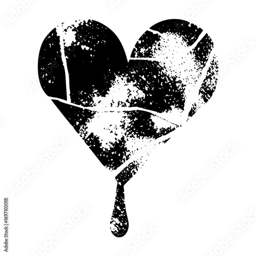 Vector Broken heart with dripping ink effect.