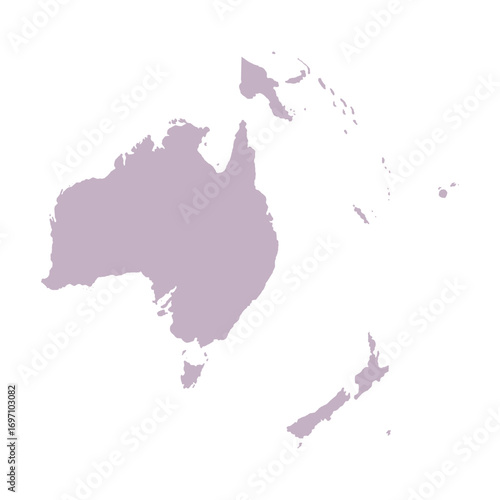 Oceania map with Australia, New Zealand and Pacific islands. Oceania map isolated on white background. High detailed vector illustration.