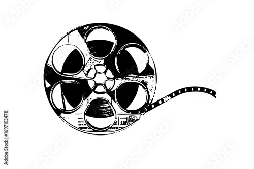 Vector Vintage film reel with trailing strip.
