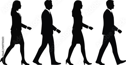 Business People Walking Silhouette in Formal AttireBusiness People Walking Silhouette in Formal Attire