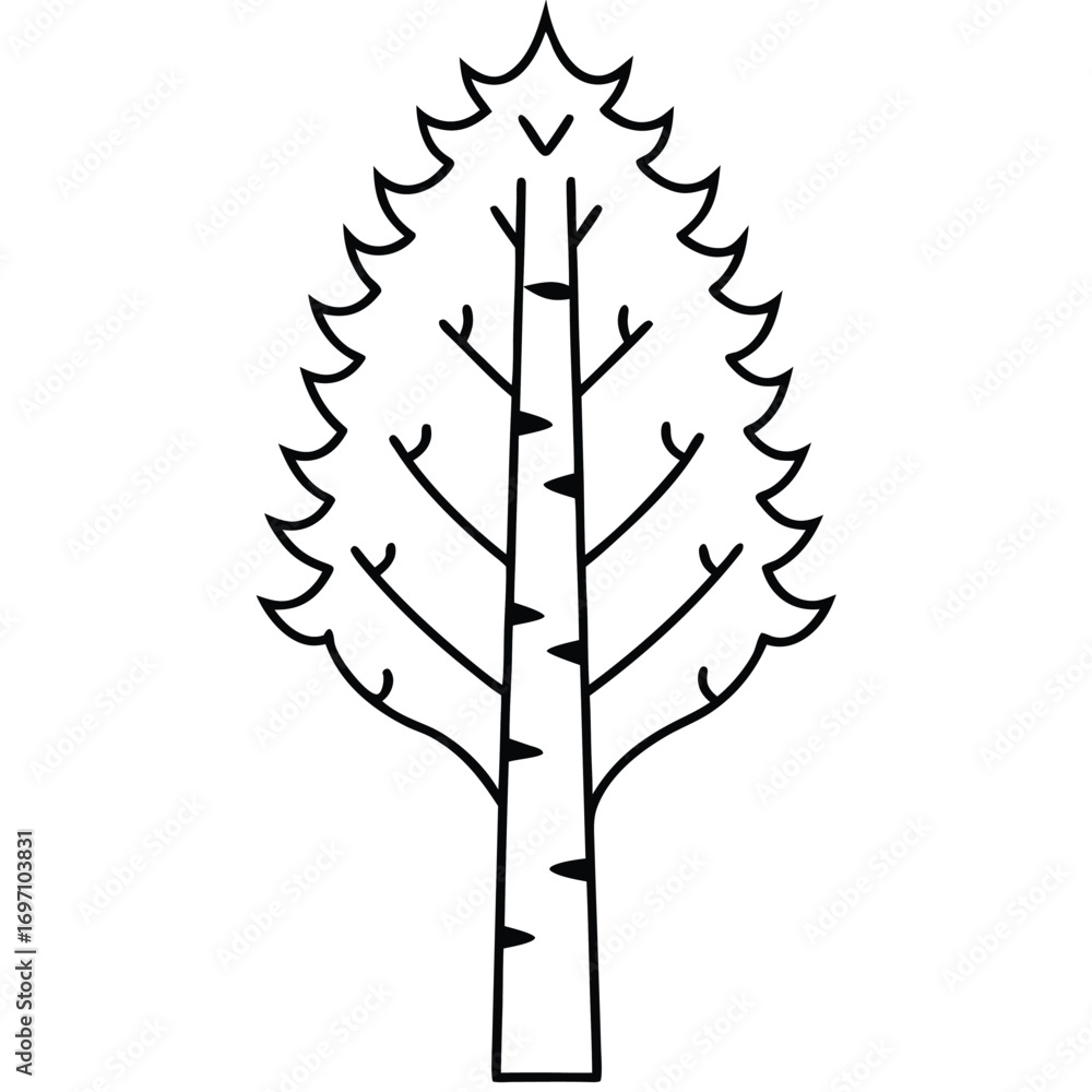 Fototapeta premium Black Outline Icon of a Stylized Tree with Jagged Leafy Crown nature