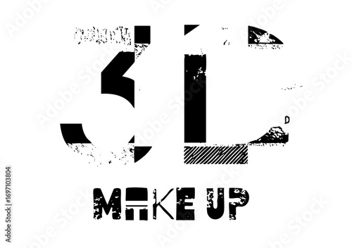 Vector Abstract typographic featuring fragmented letters and the phrase MAKE UP.