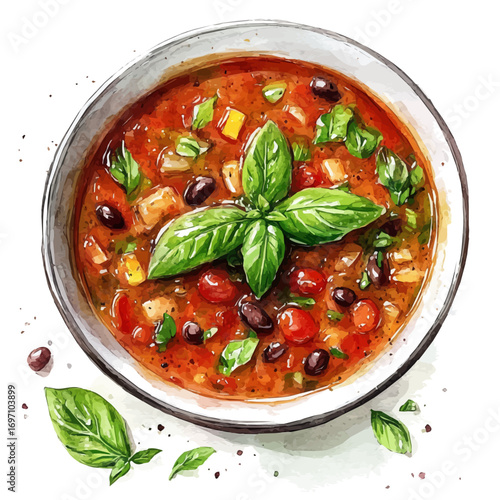 watercolor vector of Minestrone, isolated on a white background.