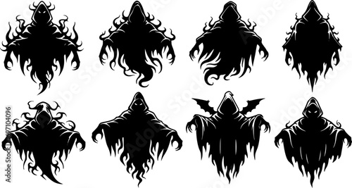 Flying Evil Spirit Silhouette Vector Collection – Ghost, Phantom and Fantasy Dark Cloaked Figure Graphic Resource