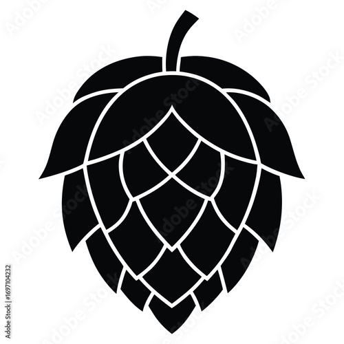 Black Silhouette of a Hop Cone with Detailed Petals and Stem plant