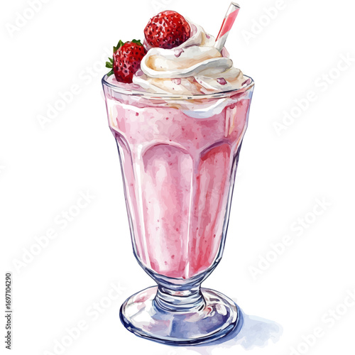 Milkshake, watercolor painting vector, isolated on a white background.