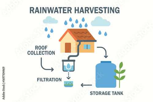 Rainwater harvesting system diagram for sustainable water collection