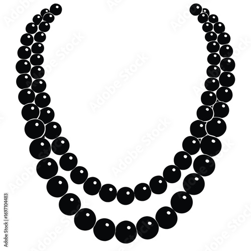 Bold black double strand pearl necklace on a white background jewelry accessory