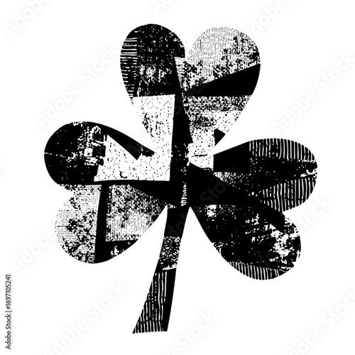 Vector Distressed four-leaf clover with textured petals.